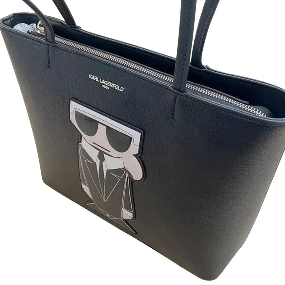 Karl Lagerfeld‎ Paris Tote Bag Black Leather Iconic Karlito Charm Coin Purse